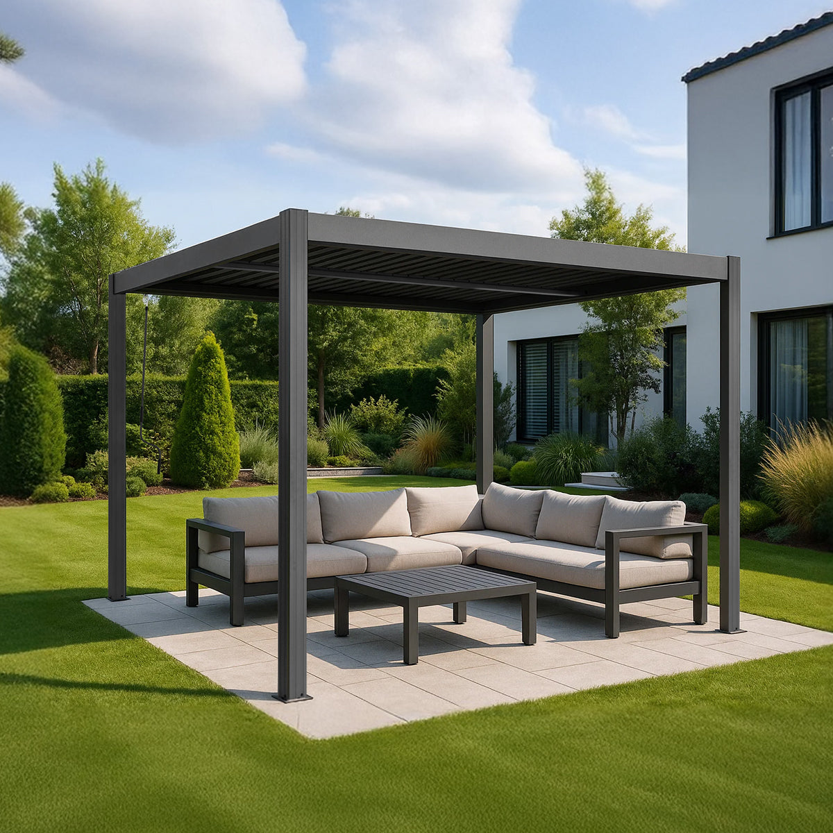 Elmont 3m x 3m Aluminium Pergola (Charcoal Grey)